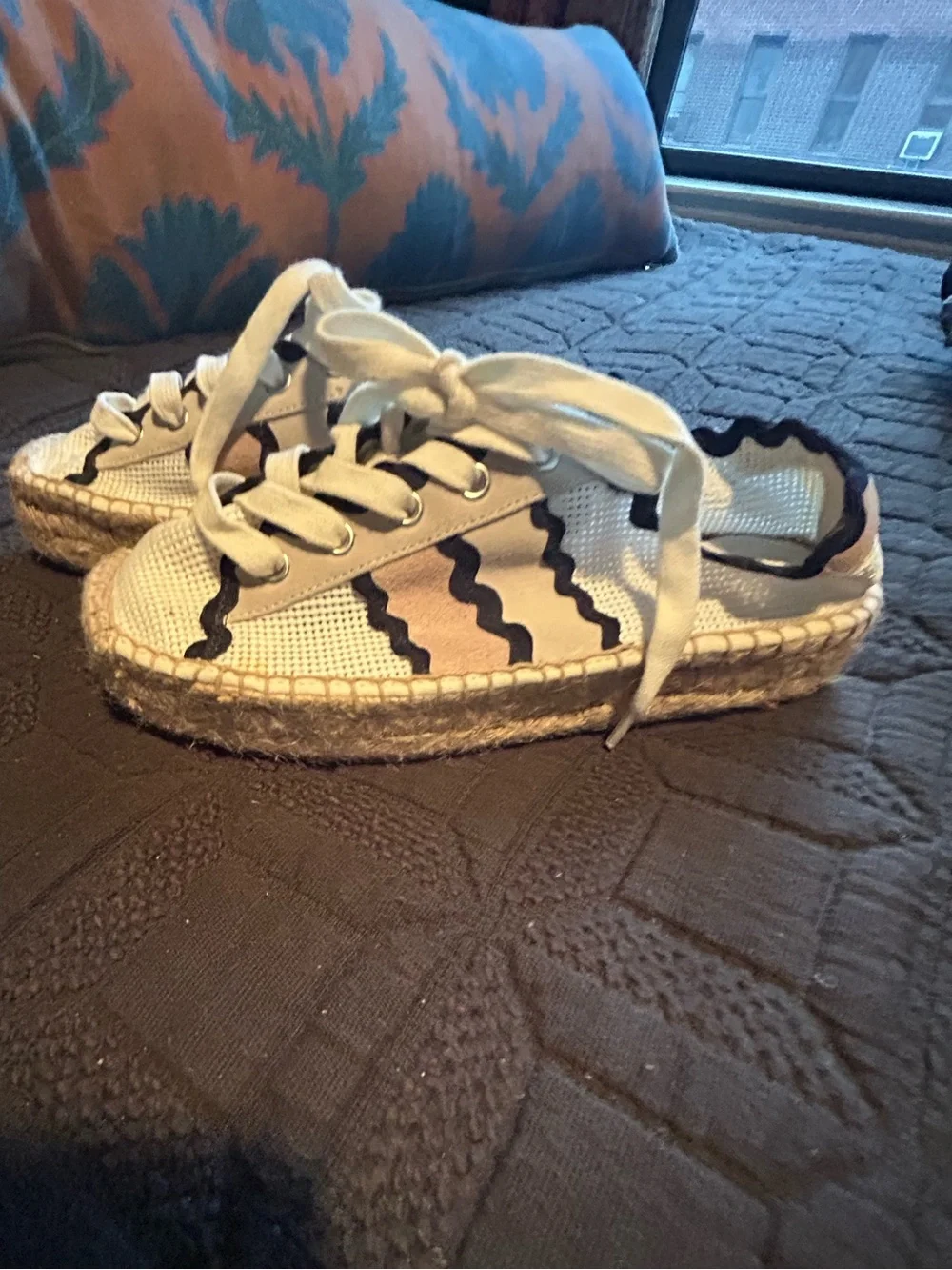 Bernardo White and Navy Espadrille Lace-Up Sneakers